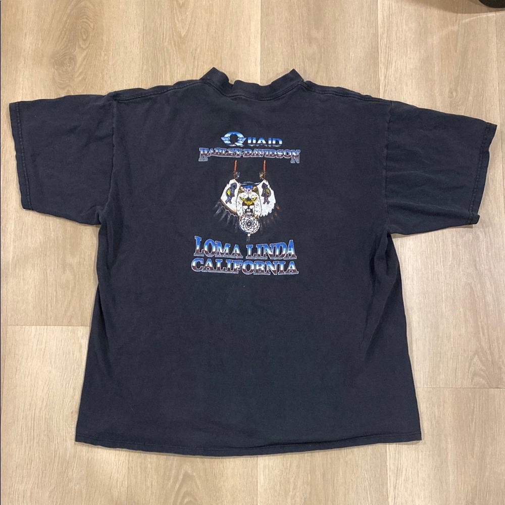 Vintage Quaid Harley Davidson Loma Linda California‎ Black Teeshirt Size XXL